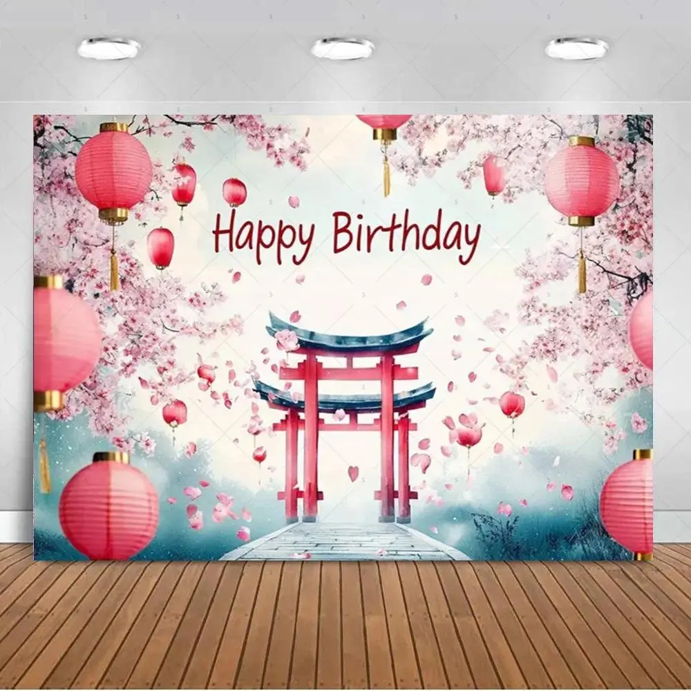 Polyester Cherry Blossom & Mount Fuji Landscape Tapestry - Lightweight Home Decor Wall Hanging for Room, Wedding & Photography Background Props (Indoor/Outdoor Use)