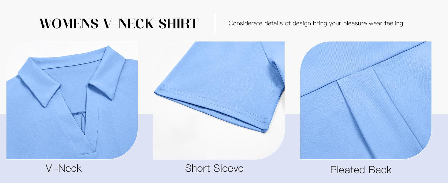 Aoysky Women's Short-Sleeve Fitted Minimalist Lightweight Polyester V-Neck Collared Polo Shirts - Business, Dressy Casual Summer Tops