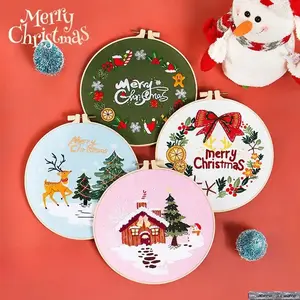 DIY Christmas Embroidery Kit for Beginners – 2026 Holiday Cross Stitch Craft Set, Christmas Tree & Reindeer Pattern Hand Embroidery Starter Kit with Full Stitch Threads & Hoop, Easy English Guide Included, Relaxing Winter Needlework Art for Home Decor, Ho