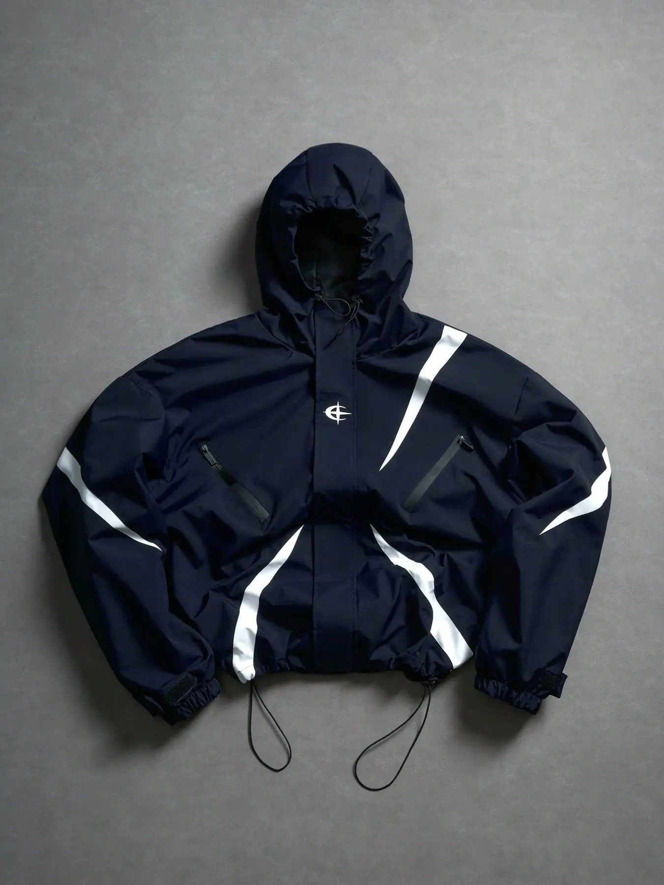 Men's Colorblock Striped Hooded Jacket, Waterproof Fabric, Multiple Zip Pockets, Spring & Fall Windproof Casual Outerwear