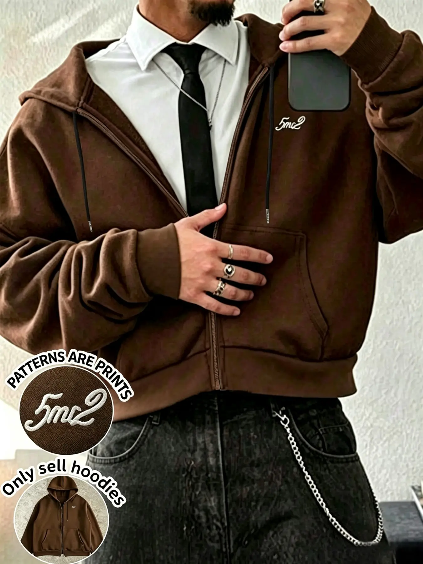 Men's Full Zip Fleece Hooded Jacket, Soft Thick Sweatshirt with Adjustable Drawstring, Versatile Lapel Top for Fall & Winter