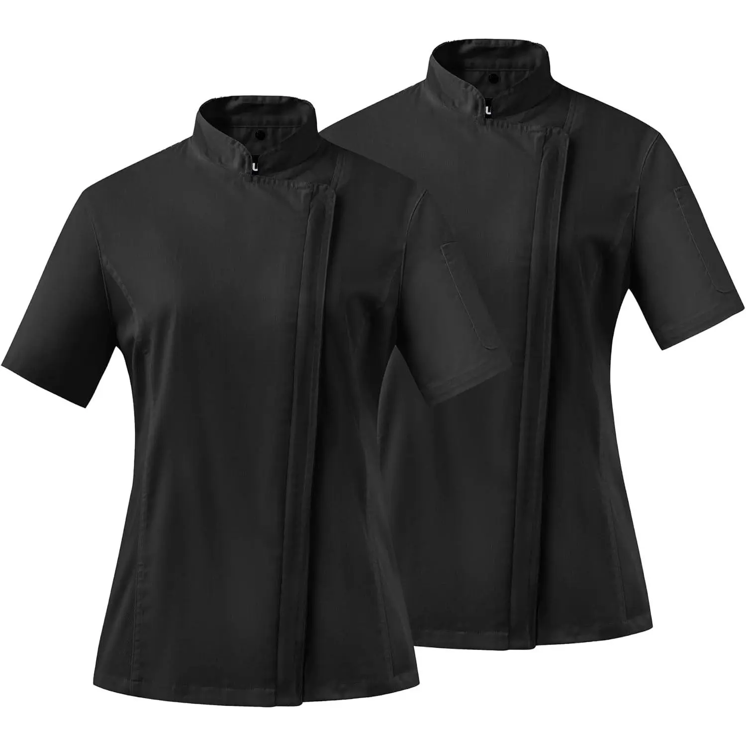 Chef Jacket for Women, Zipper Chef Coat with Side Mesh Vents | Long or Short Sleeve Chef Shirt Uniform for Kitchen Restaurant, Thermometer Pocket, Apron Tab, 1 or 2 Pack