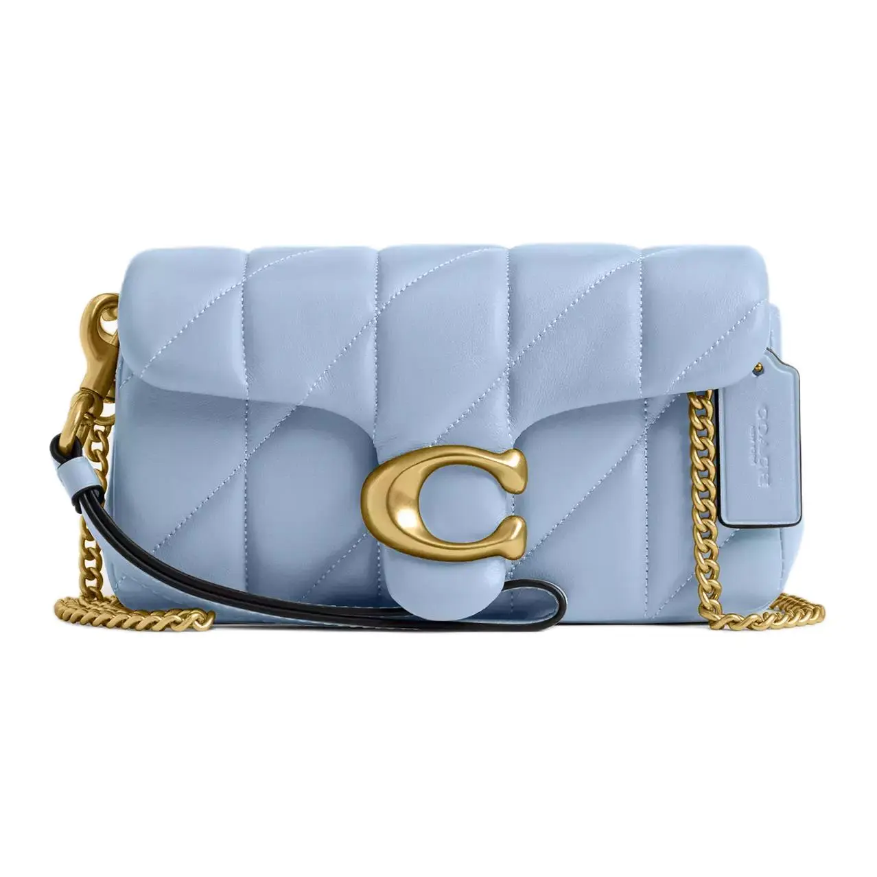 COACH Tabby 18 Classic Logo Quilted Napa Leather Shoulder Bag for Women in Brass and Bluebell