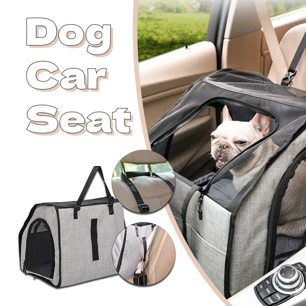 Compact Dog Car Seat with Seat Restraint, Waterproof Breathable Polyester Pet Travel Carrier Cage for Small Dogs