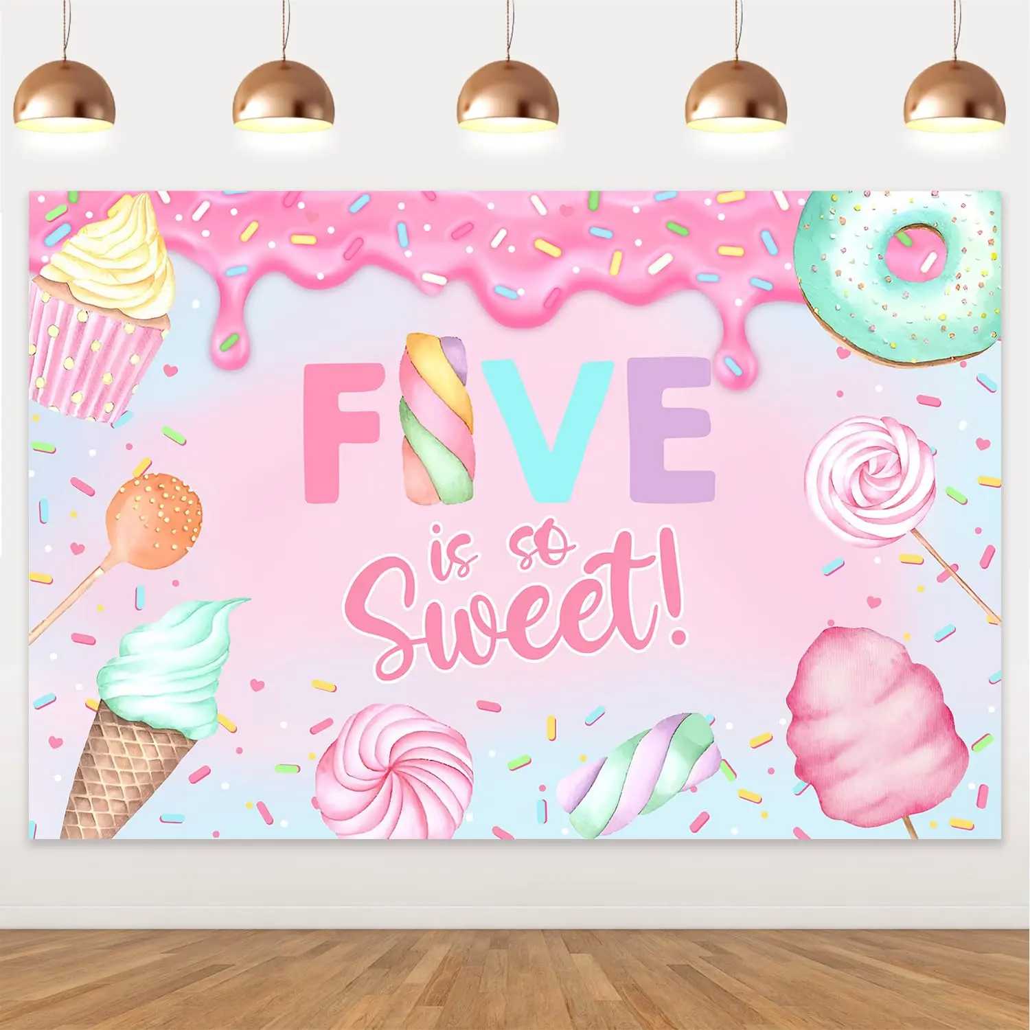 1Set Donut Theme 5th Birthday Backdrop Five is So Sweet Birthday Photography Background Donuts 5th Birthday Party Decorations for Princess Kids Girl Five Year Old Birthday Party Decor Supplies 5x3ft
