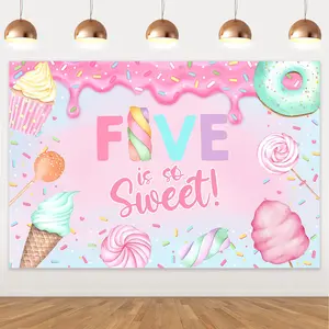 1Set Donut Theme 5th Birthday Backdrop Five is So Sweet Birthday Photography Background Donuts 5th Birthday Party Decorations for Princess Kids Girl Five Year Old Birthday Party Decor Supplies 5x3ft