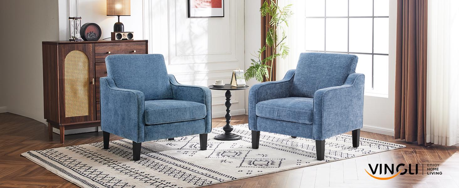 VINGLI Chair Upholstered Chenille Accent Chair for Living Room, Bedroom, Mid-Century Modern Arm Chair Comfy Reading Chair with Scooped Arms VINGLI Chair Upholstered Chenille Accent Chair for Living Room, Bedroom, Mid-Century Modern Arm Chair Comfy Reading Chair with Scooped Arms