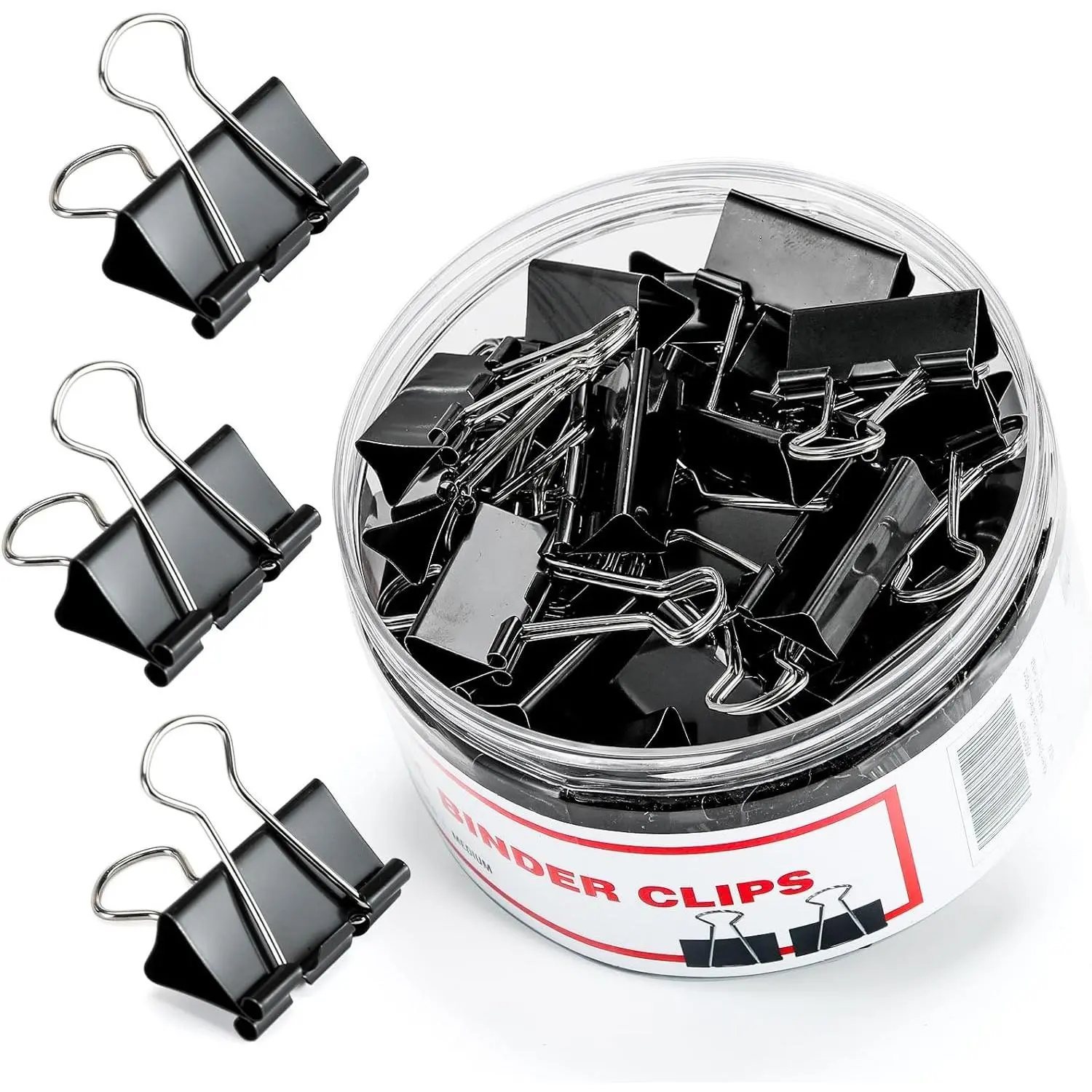 Binder Clips, 48 count Medium Binder Clips,  Black Binder Clip Medium, 1.25 Inches Office Clip with Container, Paper Binder Clip Office Supplies, Paper Clamps Bulk for Office, , School