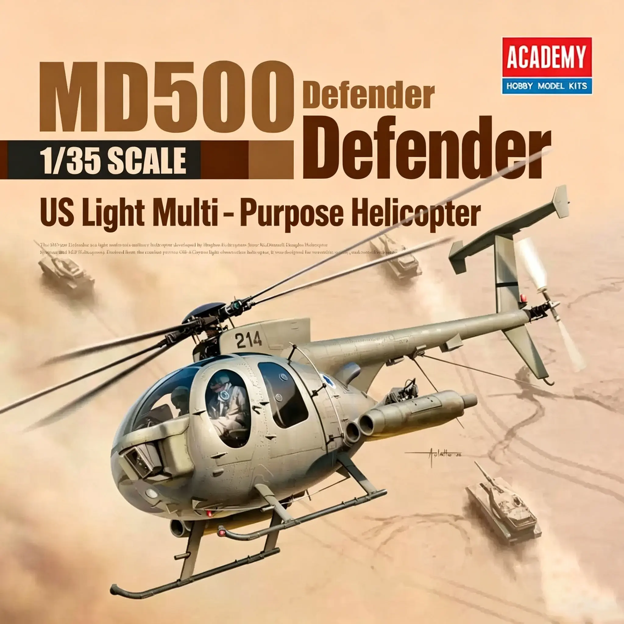Academy Ac12136 1/35 Scale Md500 Defender Idf Fighter Model Kit, Aircraft Building Set, Detailed Assembly Aircraft Hobby Toy, Perfect Gift for Enthusiasts