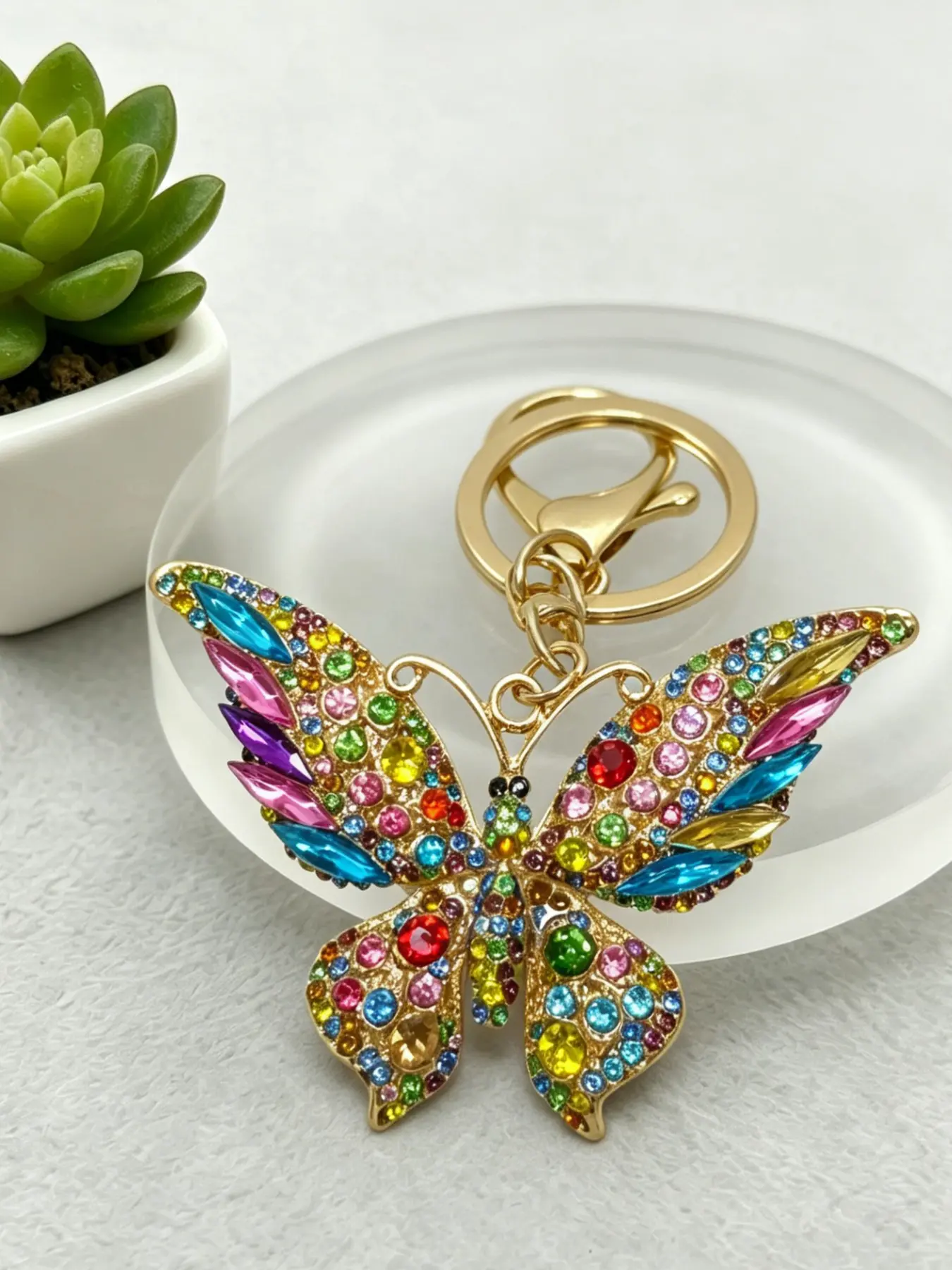 1PC Sparkly Rhinestone Butterfly Keychain Key Ring, Girly Keychain, Shiny Insect Bag Pendant Cute Gift For Girls Backpack Handbag Decor
