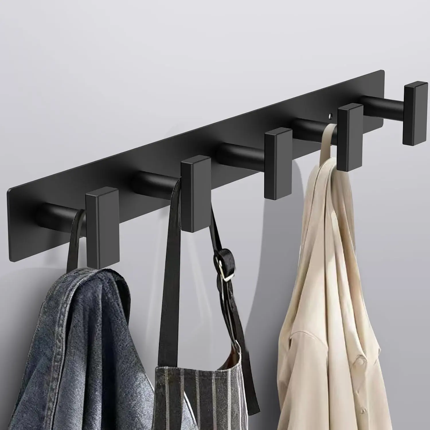Coat Rack Wall Mount - 5 Coat Hooks, Towel Racks for Bathroom Robes Bags , Hat Rack Wall Towel Hooks Organizer Essential (Black)