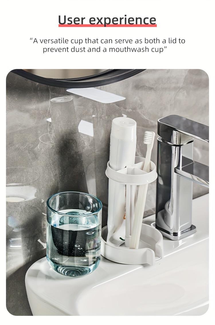 1PC Bathroom Toothbrush Cup Holder, Waterproof Toothbrush Holder, Cosmetic Organizer, Space-Saving Wall Shelf, Suitable for Sinks, Washrooms, Counters, Bathroom Organization and Storage