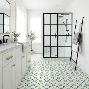 24pcs Self-Adhesive PP Floor Tiles, Waterproof, Oil-Resistant, Geometric Patterns, Ideal for Living Room, Kitchen, Bathroom, Commercial Use