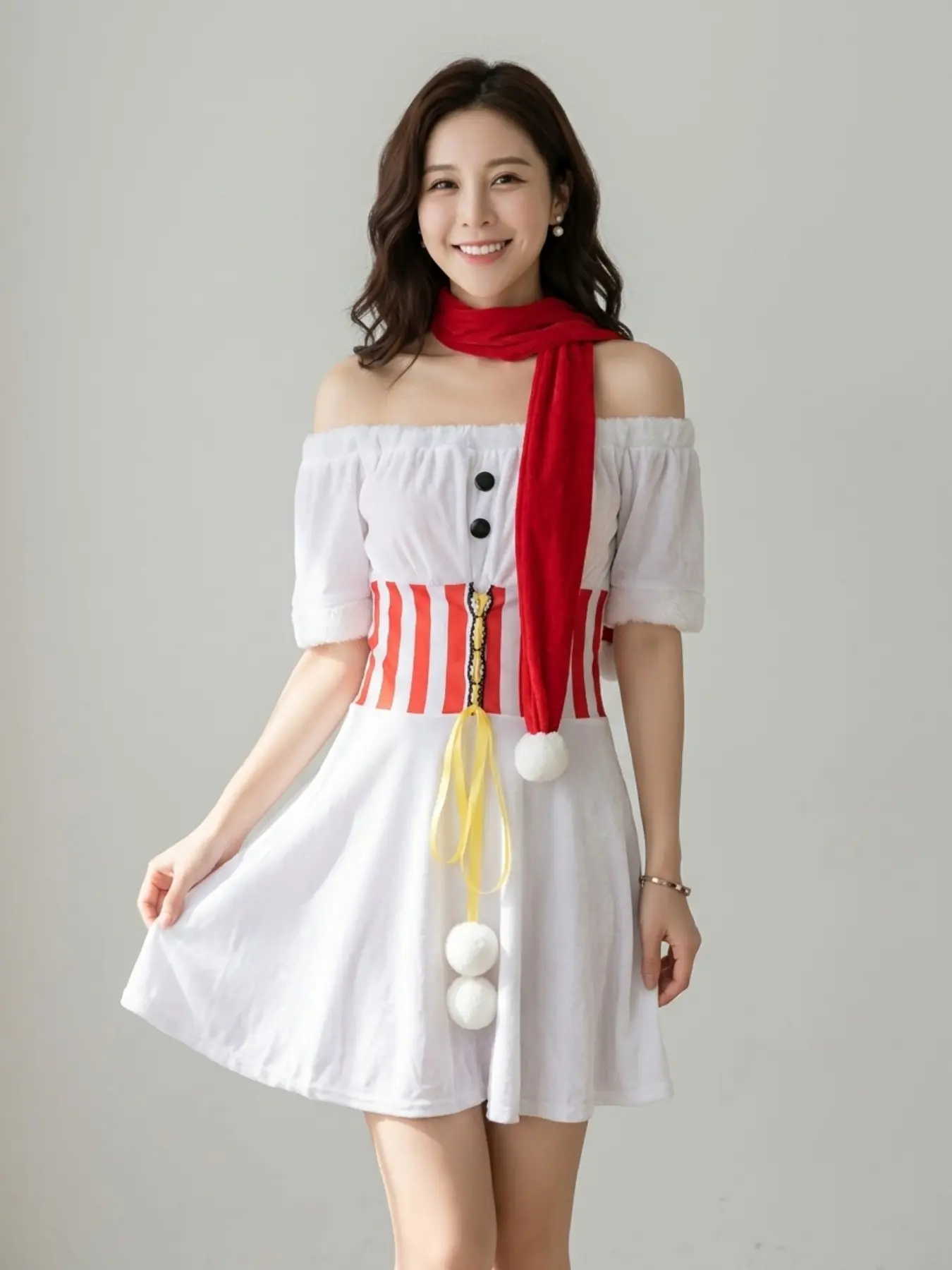 Christmas Costume Snowman Santa Dress, Princess Christmas, Off-Shoulder Sexy Long Dress, All Seasons Loose-Fitting Print Top