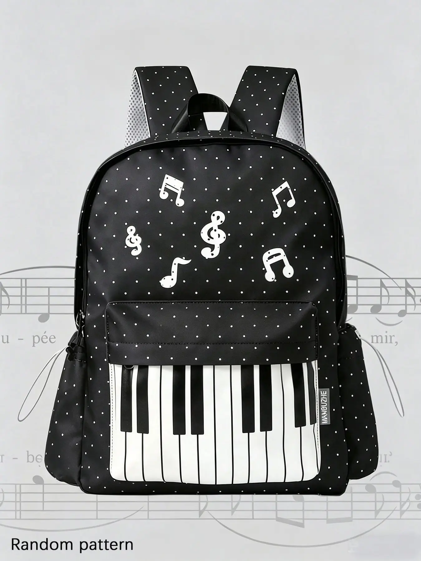 Casual and versatile relaxed piano printed backpack with multiple zippered pockets, large capacity, simple and stylish high-quality backpack, suitable for campus classes, daily commuting, outdoor shopping