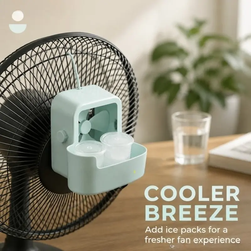 Portable Fan Cooling Kit, 6pcs Set Includes Fan Cooler, Hook, Ice Cups, No Power Needed, Ideal for Handheld & Floor Fans, Summer Cooling Accessories