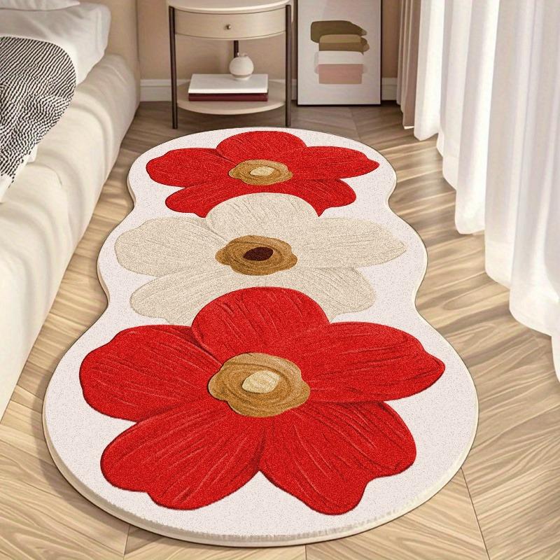 Special-Shaped Floral Plush Rug, Decorative Rug, Home Decor Rug, Soft Thick Non-Slip Carpet for Living Room, Bedroom, Dining Room or Kitchen Decor