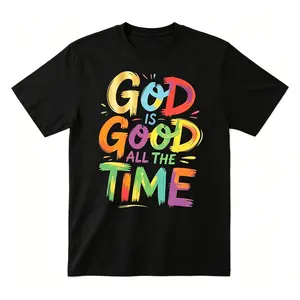 Women's Plus Size Oversized Cotton Soft Short-Sleeve Casual Christian Graphic Tee, Inspirational "God Is Good All The Time" Sports Top