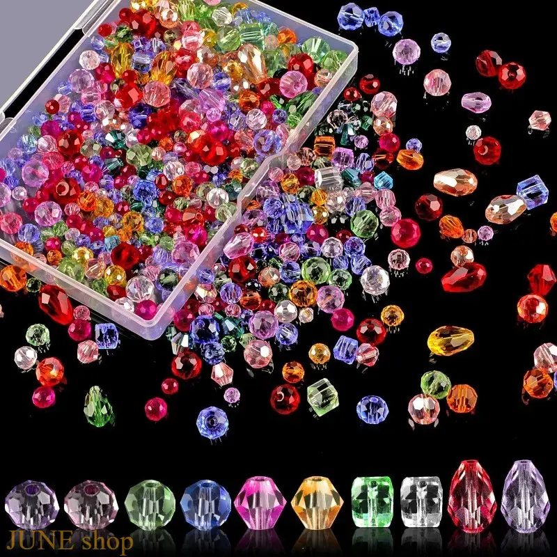 1000 Pcs Mixed Color Faceted Crystal Glass Beads Kit, Multi Size Rondelle Square Loose Spacer Beads With Storage Container, DIY Jewelry Making Supply For Necklace Bracelet Earring Hand Craft, Bead Kits For Bracelet Making, Beads Set