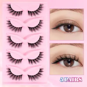 MAANGE 5 Pairs Fox Eye Flying Winged Mink False Eyelashes C Curl Wispy Gradient Length Strip Lashes, Soft Thin Flexible Lash Band Natural Faux Mink Lashes, Lightweight No Kink Extend Outer Corner Eye Makeup Lashes for Daily Dating Glam Cosmetic