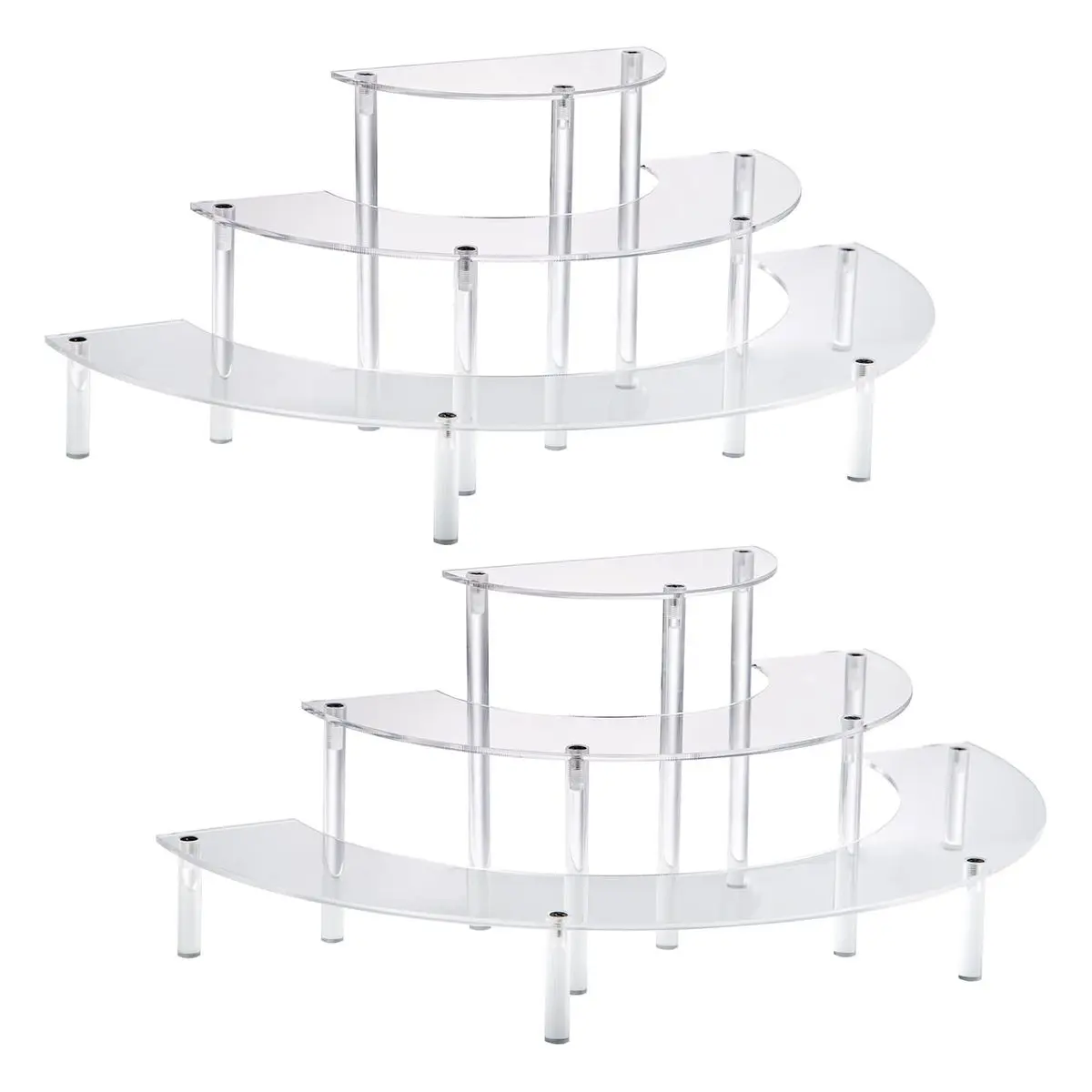 Acrylic Display Risers, 3 Tier Clear Cupcake Perfume Stand Organizer, Half Moon Dessert Stand for Display, Food, Collectibles, 2 Pack