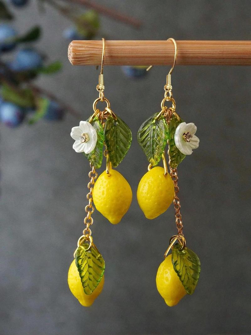 Cute Lemon Leaf Design Dangle Earrings, Fashionable Jewelry for Women, Daily Clothing Decor, Trendy All-match & Exquisite Jewelry for Birthday Gift, Fashion Jewelry Party