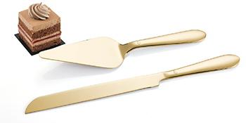 Wedding cake cutting set, elegant cake and server set, equipped with thickened stainless steel rounded edges, cake cutter shovel for cake cutters, birthday anniversary Christmas, 2 pieces, gold color