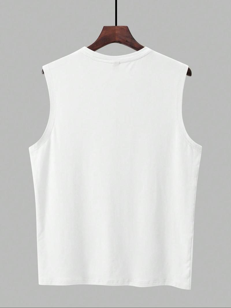 Men's  Bull Head Print Round Neck Tank Top, Casual Quick Drying Breathable Sleeveless Top, Athletic Workout Clothing for Gym Workout Running, Men's Clothes for Summer