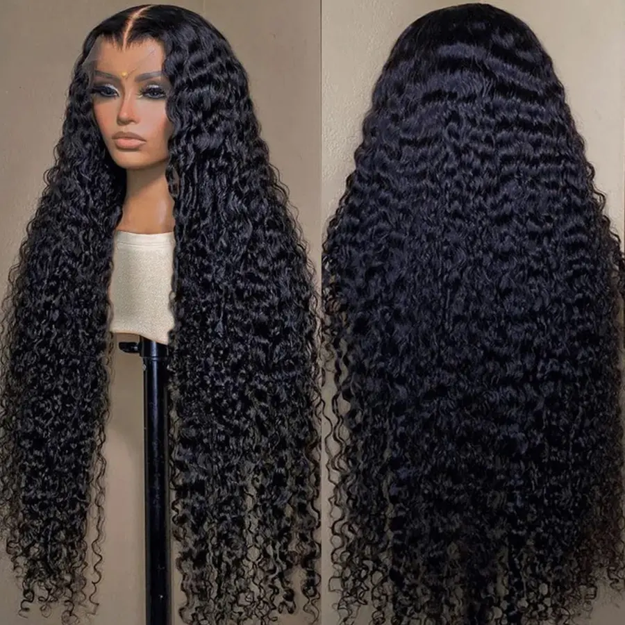Bling Hair 36 38inch Kinky Curly Lace Front Wigs Human Hair Pre Plucked 180% Density 13x4 13x6 HD Transparent Lace Frontal Curly Wigs Human Hair Deep Curly Human Hair Wigs For Women Natural Black