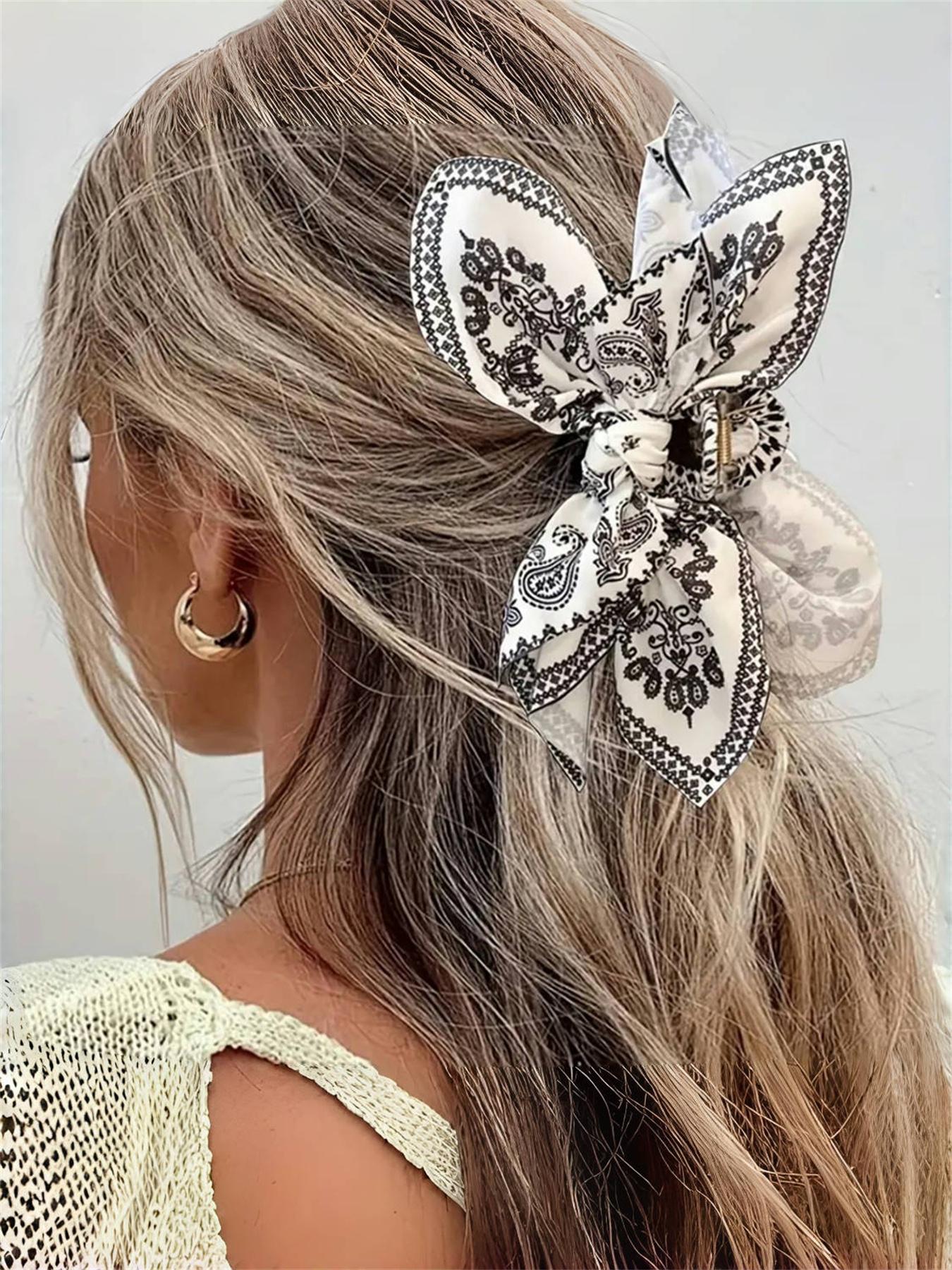 3pcs/1pc women's paisley pattern printed double-sided layered fabric bow hair clip, ponytail bun hair bohemian style hair accessory, suitable for daily, party, Boho hair accessories, Super Cute Clips