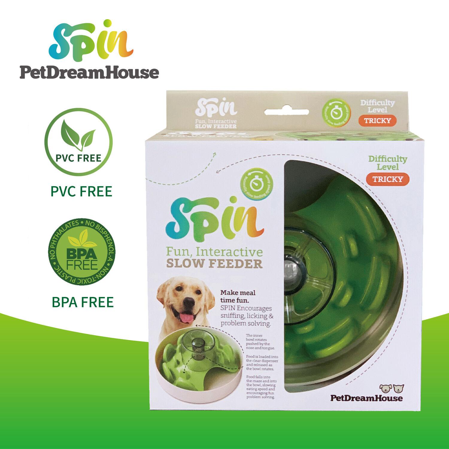 PetDreamHouse SPIN Mental Enrichment Dog Bowl - Green Tricky Level, Puzzle Design Interactive Food Dispensing Toy for Mental Stimulation