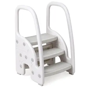 Toddler 3 Step Stool, Plastic Children Learning Helper Stool with Side Handles, Kids Standing Tower with Non-Slip Pads, Toilet Potty Training summerwins