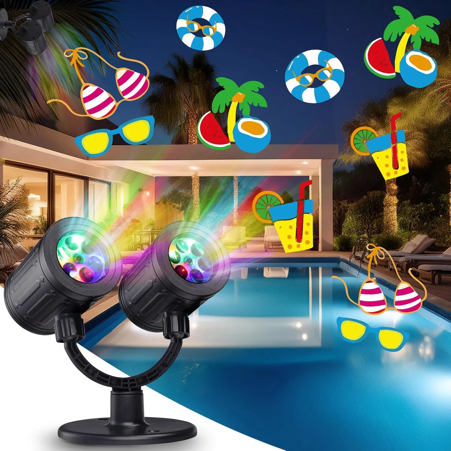 Pool Projector Lights, Pool Lights for Above Ground Pools with Timer, Waterproof Dynamic LED Projector Above Ground Pool Lights for Indoor Outdoor Swimming Pool Beach Yard Home Decor Lights