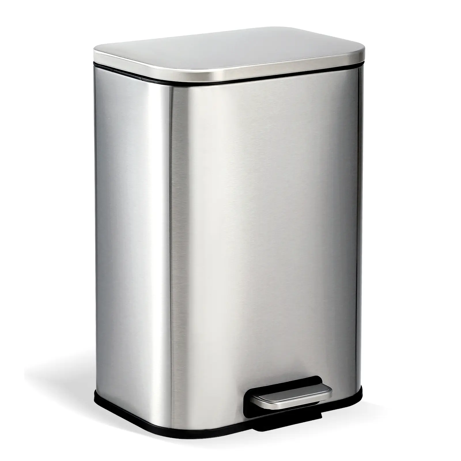 Garvee Kitchen Trash Can, Stainless Steel Garbage Can with Soft-Close Lid, Removable Inner Bucket & Wide Foot Pedal, Rectangular Space Saving Trash Bin for Home, Office, Bathroom
