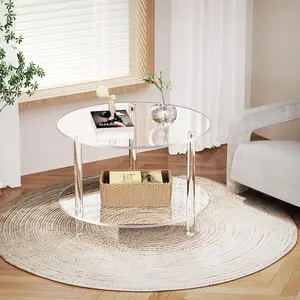 Acrylic Transparent Removable Coffee Table, Round Acrylic Side Table for Living Room, Multi-Functional Bedside Table for Small Spaces