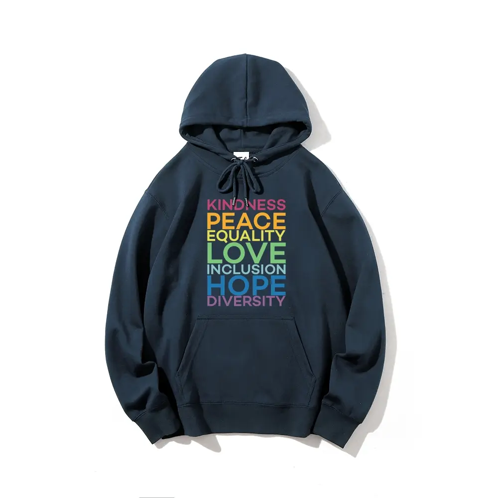 Kindness Peace Equality Love Inclusion Hope Diversity Graphic Hoodie,  Long Sleeve Street Casual Tops, Autumn and Winter Hooded Sweatshirt Crewneck Pullover Sweatshirt Streetwear Fashion Outfits Trendy Tops