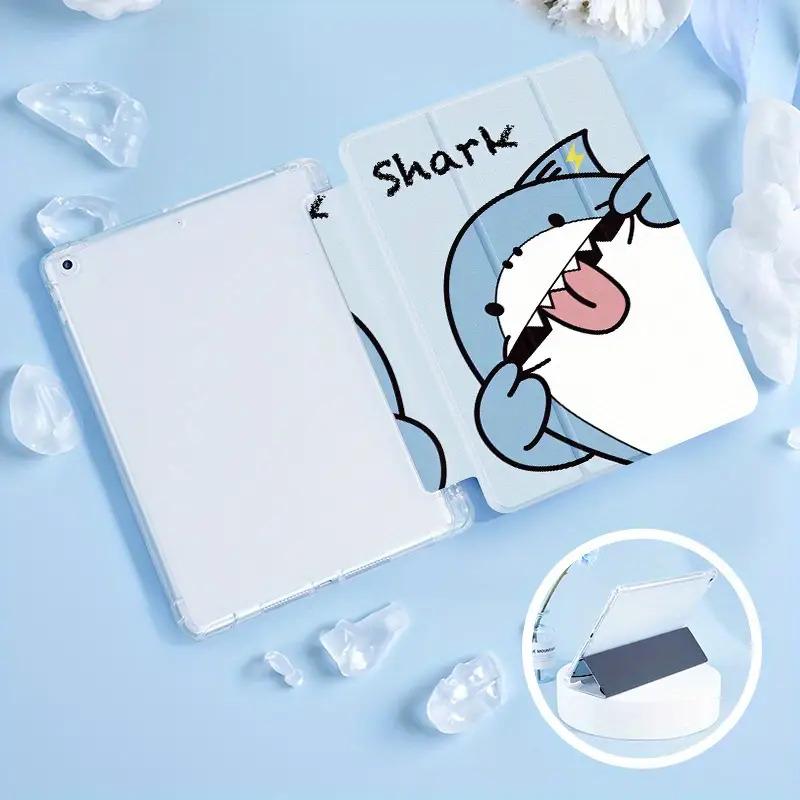 Cute shark pattern, with adjustable stand and pen slot, foldable non-slip TPU protective case, suitable for iPad mini, iPad Air, iPad Pro/iPad 10th generation, 11th generation and other series iPad protective cases