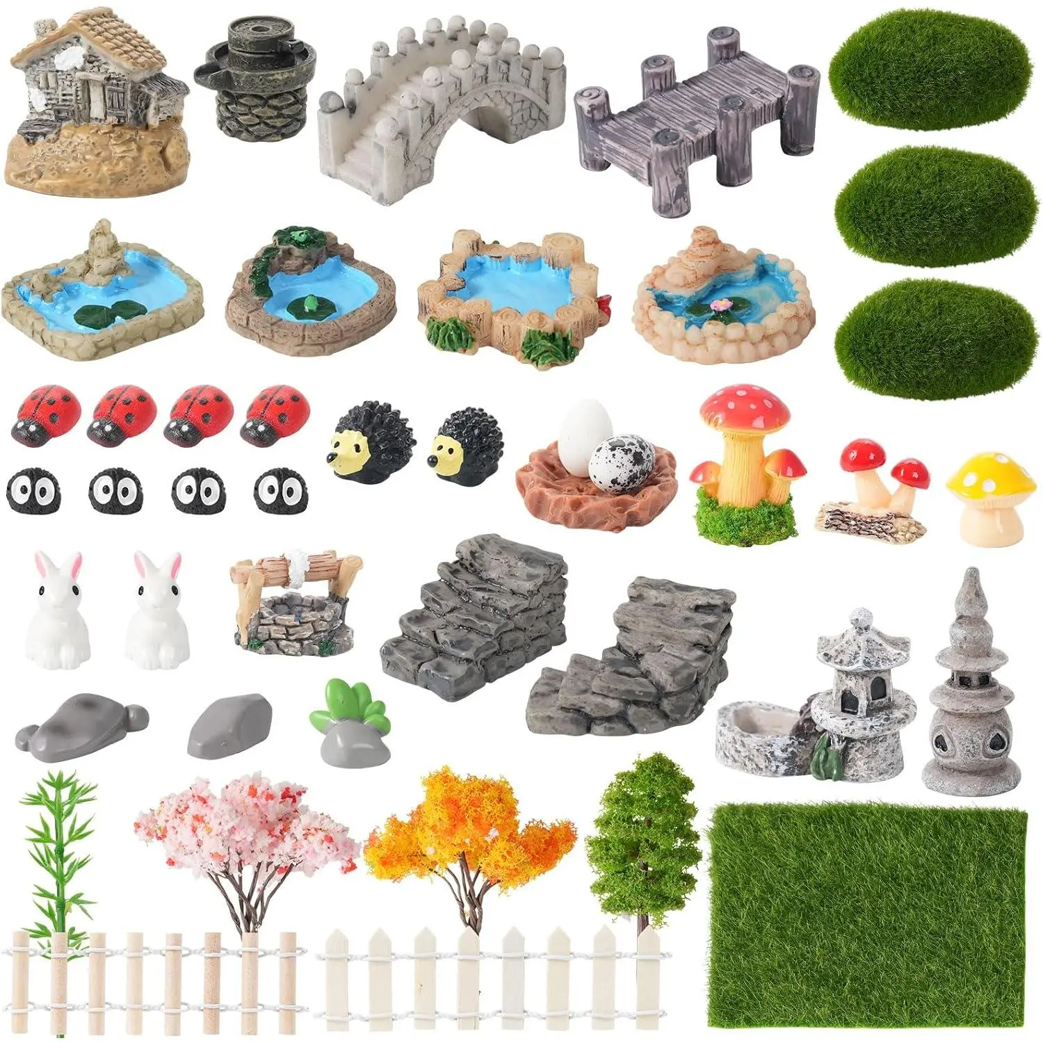 42 Pcs Jumping Spider Enclosure Accessories, Fairy House Accessories Including Resin Animals Miniature Figurines Micro Landscape Ornaments, Zen Garden Terrarium Accessories for Jumping Spider Decor