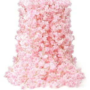 23.6FT Pink Cherry Blossom Garland 4pcs Pink Flowers Garland Silk Cherry Blossom Vines Hanging for Wedding Party Sakura Cute Spring Decor