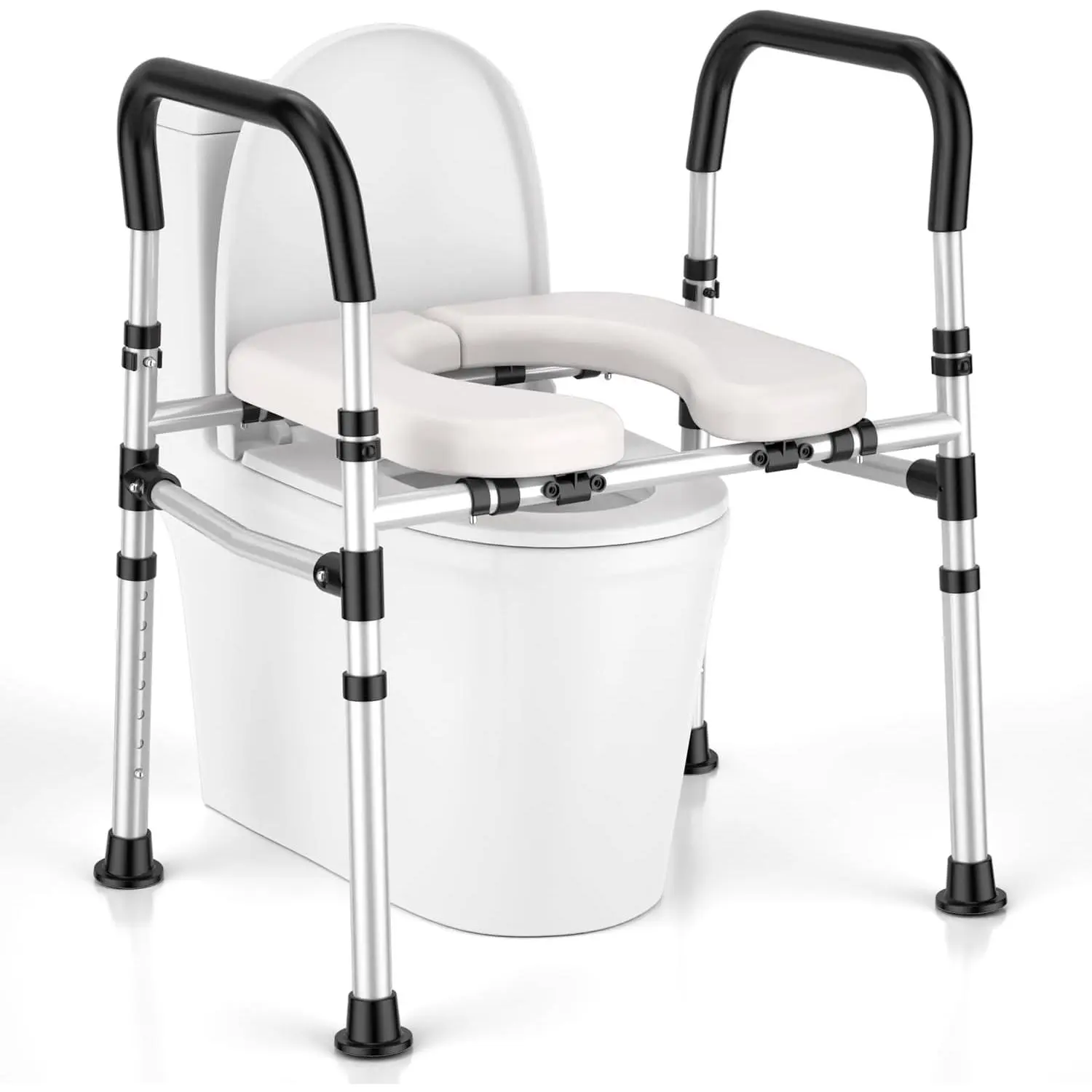 Adjustable Heavy-Duty Raised Toilet Seat Riser with Supportive Handles for Seniors, FSA/HSA Eligible, Adjustable Width, 400 lbs Capacity, Fits Handicap Users