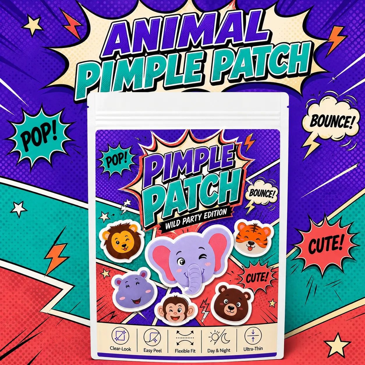 Animal Cartoon Acne Pimple Patch, Cute Design Face Sticker, 6 Animal Styles, Ultra Thin Flexible Fit, Easy Peel, 120pcs/240pcs/480pcs
