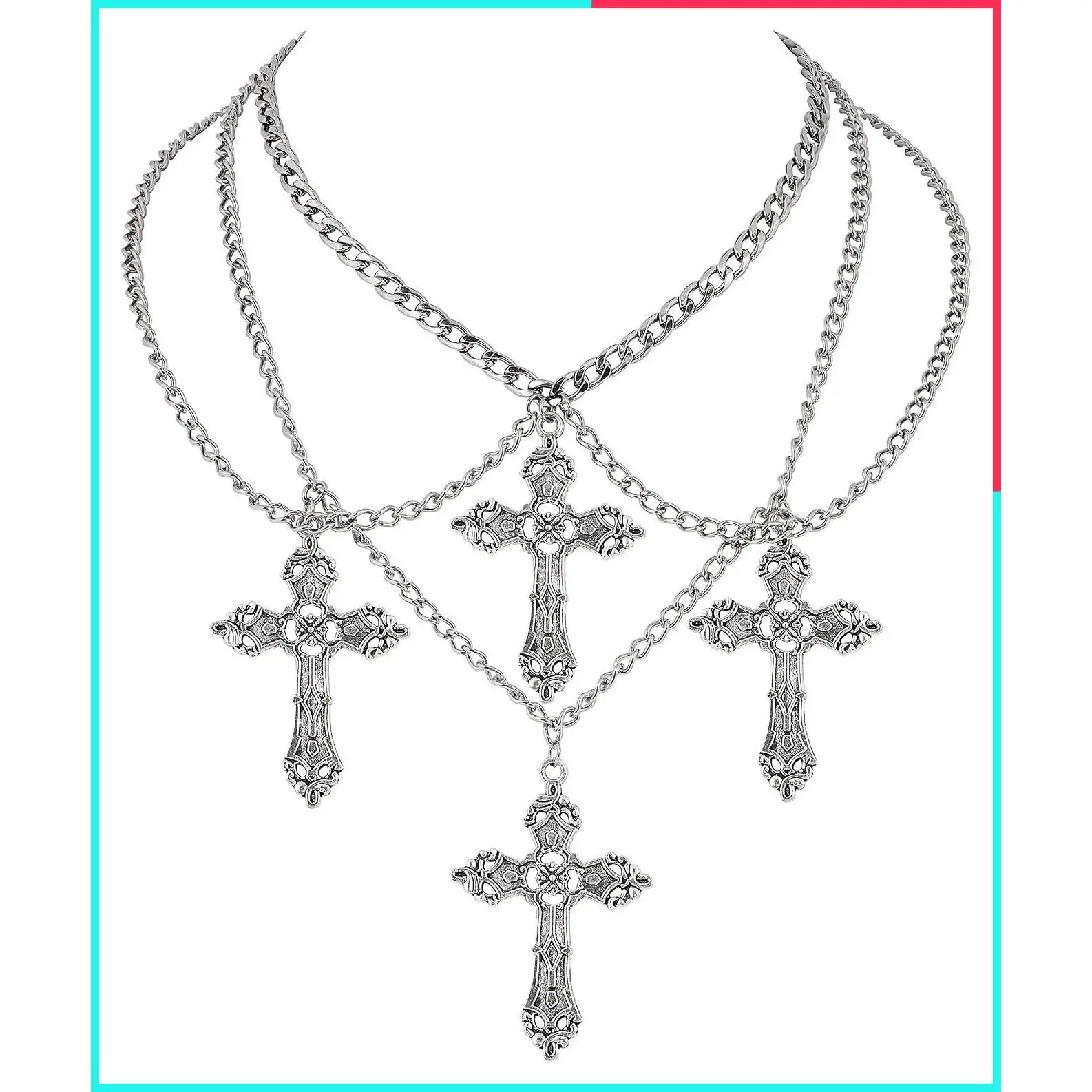 Gothic Cross Choker Necklace, Punk Emo Grunge Y2k Jewelry, Zinc Alloy, Adjustable 13.7"+3" Chain, Halloween Christmas Gift