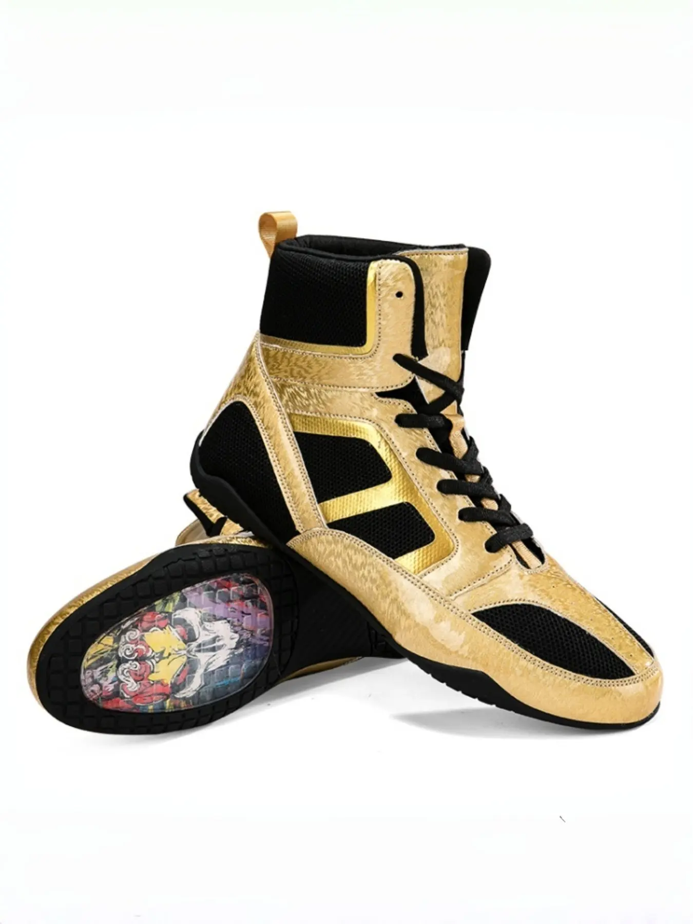 Men's Professional High-Top Boxing Shoes, Lightweight Anti-Slip Rubber Sole, Wrestling Shoes, Shock Absorption, Breathable, All Seasons