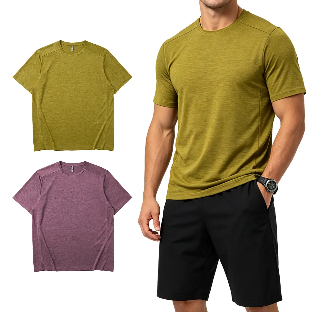 1/2 Pack Men's Moisture-Wicking Quick-Dry Short-Sleeve Tee, Featuring Breathable Fabric for Outdoor Activities, Sports Training, and Everyday Casual Wear.
