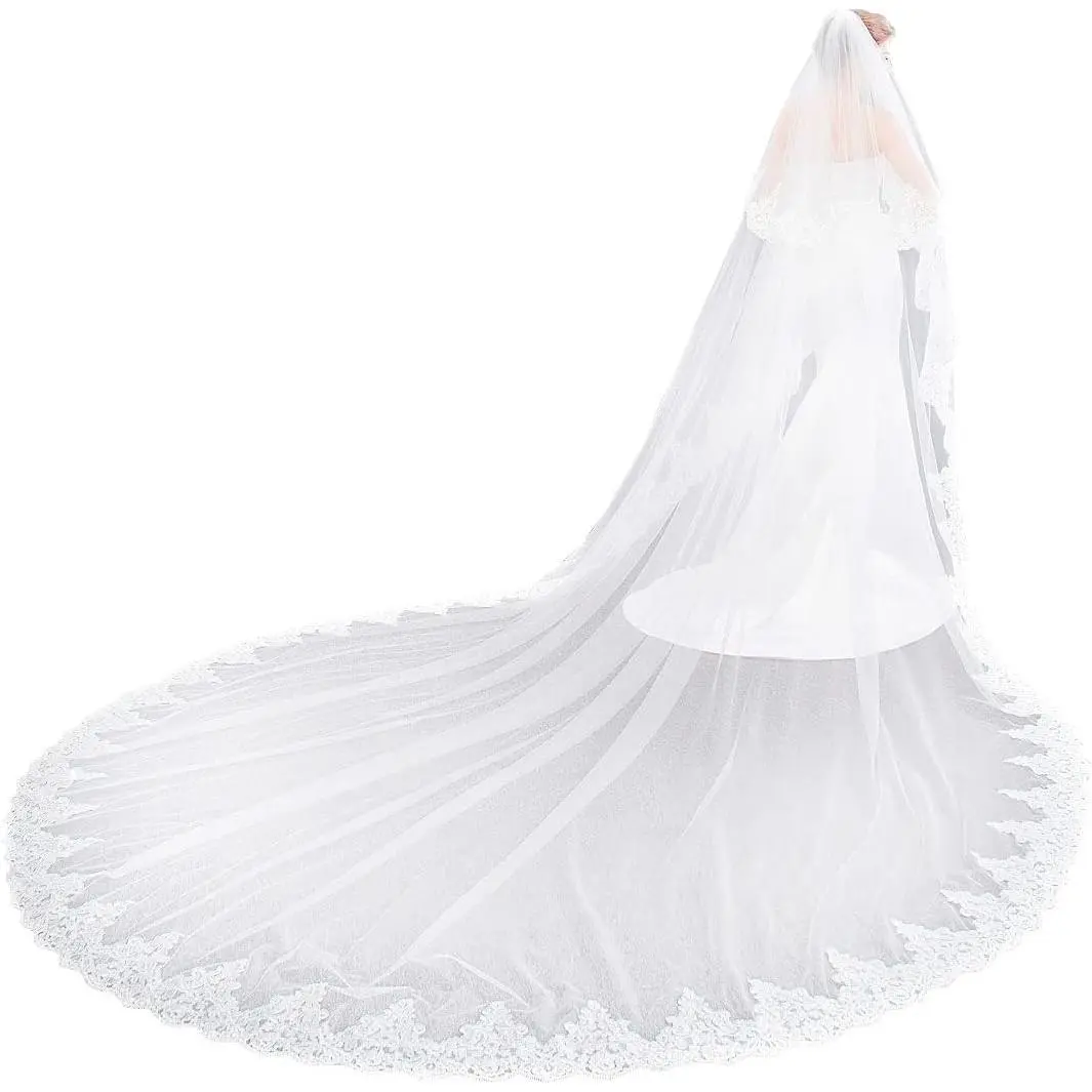 Women's 2 Tier Royal Length Lace Wedding Bridal Veil With Comb L01(Gift)