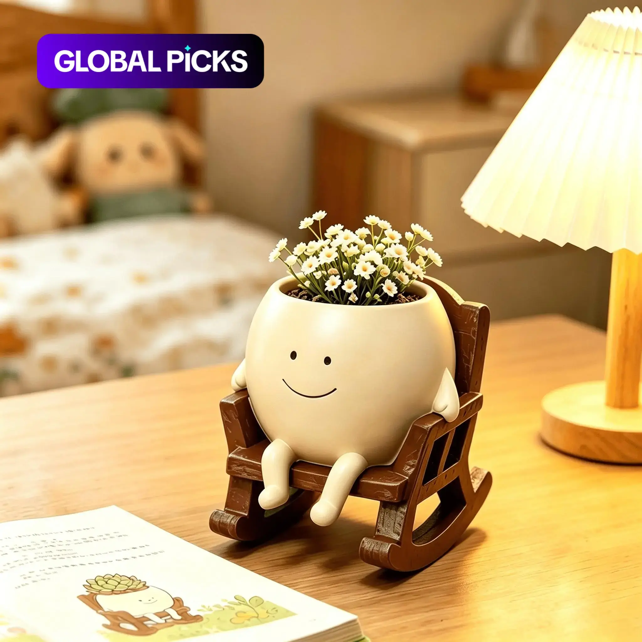 Rocking Chair Planter Flower Pot, Resin Planters, Smiling Face Head Resin Succulent Pot with Drainage Hole, Planter for Office Desk Home Table Windowsill Shelf, Small Indoor Outdoor Plant Pot, Cute Ornament Gift for Plant Lovers, 1/2 Pack