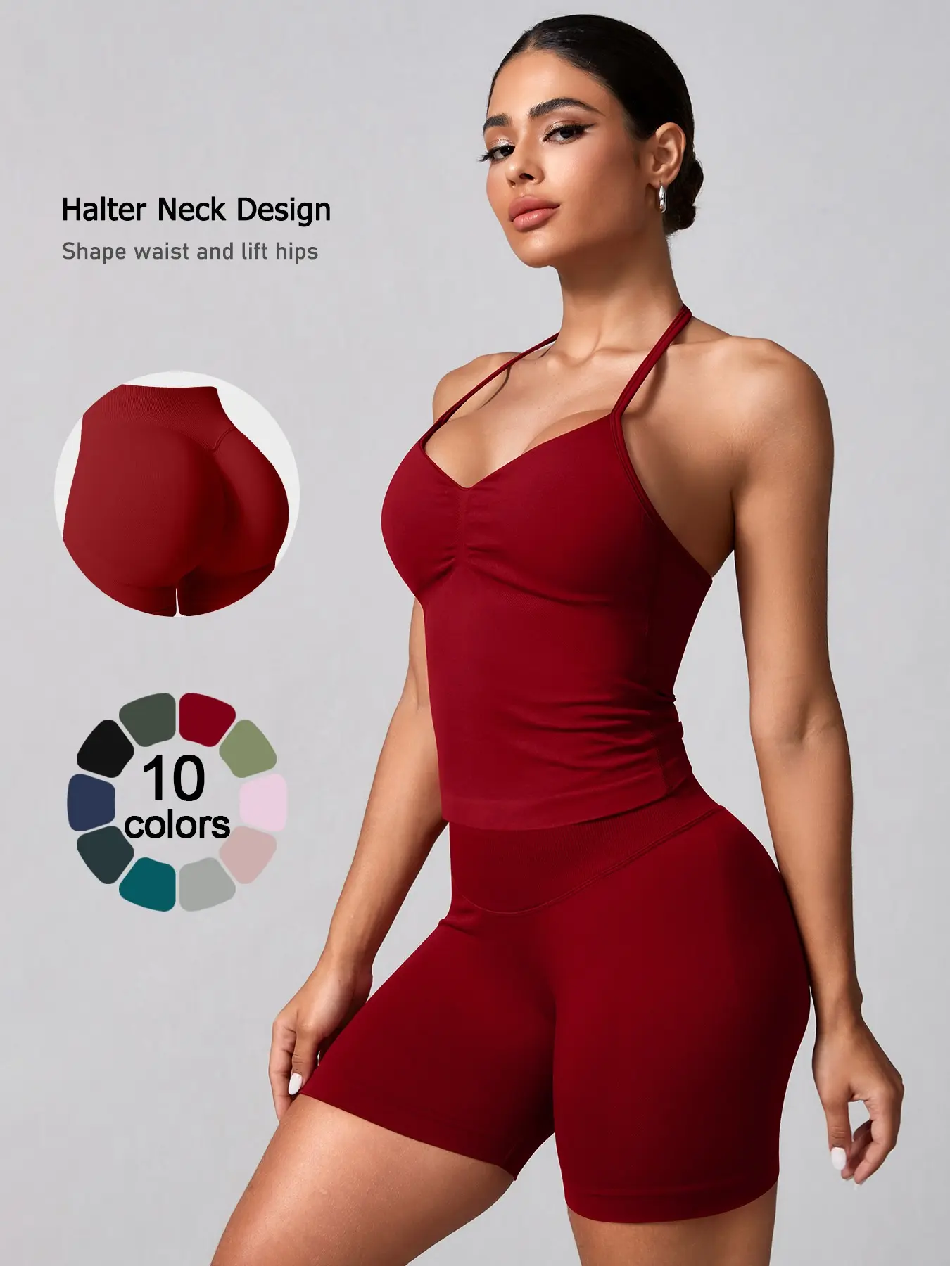 Women's Two-Piece Modern Sportswear Set, Ruched Design for Enhanced Shape, High-Quality Elastic Fabric, Comfortable and Flattering Fit, Sculpting Workout Outfit, Sportswear Shorts Set