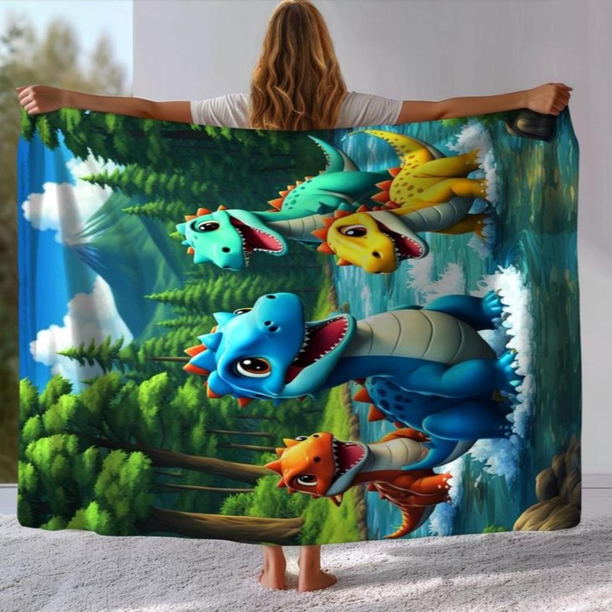 Dinosaur Pattern Blanket,Soft Comfortable Warm Throw, Air-conditioned Room Blanket, Warm Nap Blanket for Home Office Travel Camping
