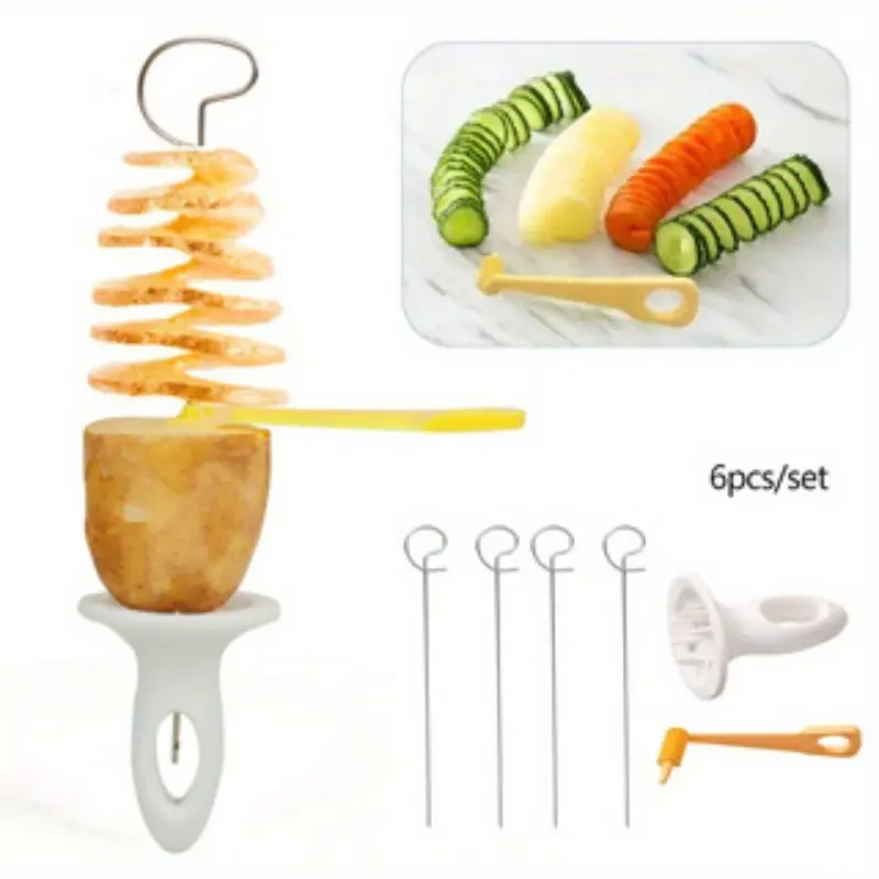 6pcs Stainless Steel Potato Slicer, Ergonomic Handle, Multi-Functional Kitchen Tool, Ideal for BBQ and Camping, Home & Commercial Use