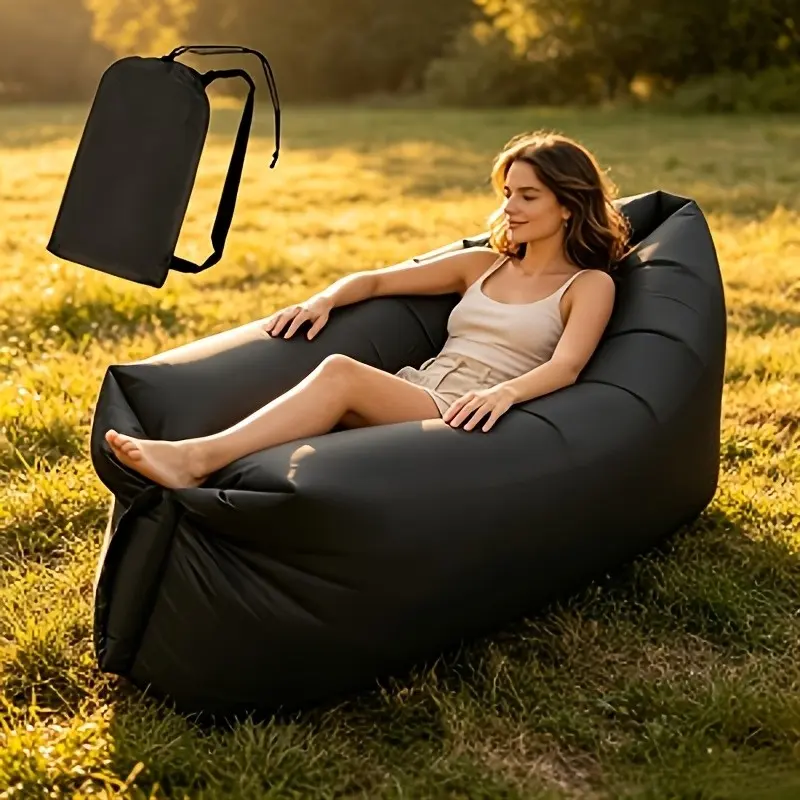 Ultra-Comfortable Thickened Inflatable Lounger Sofa Bed with Storage Bag, Foldable Portable Durable Air Cushion for Stable Support, Fast Inflation Ideal for Camping Seaside Outdoor Leisure Rest